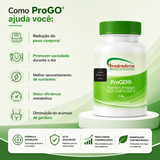 ProGO® – Peptídeo Análogo GLP-1, GIP e GLP-2| 120 Cápsulas - Com Selo de Autenticidade + 🎁 Brinde